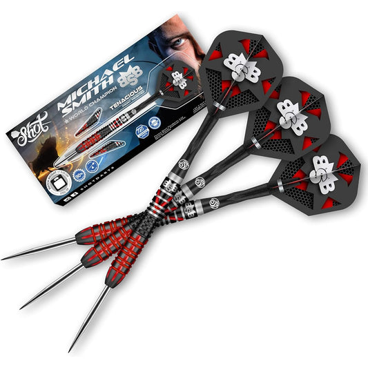 Shot!Darts Michael Smith Tenacious Front Weighted 90% Tungsten Professional Throwing Darts Steel Tip Set Professionally Made New Zealand Designed Dart Flights Unisex Metal Tip Bar Adult