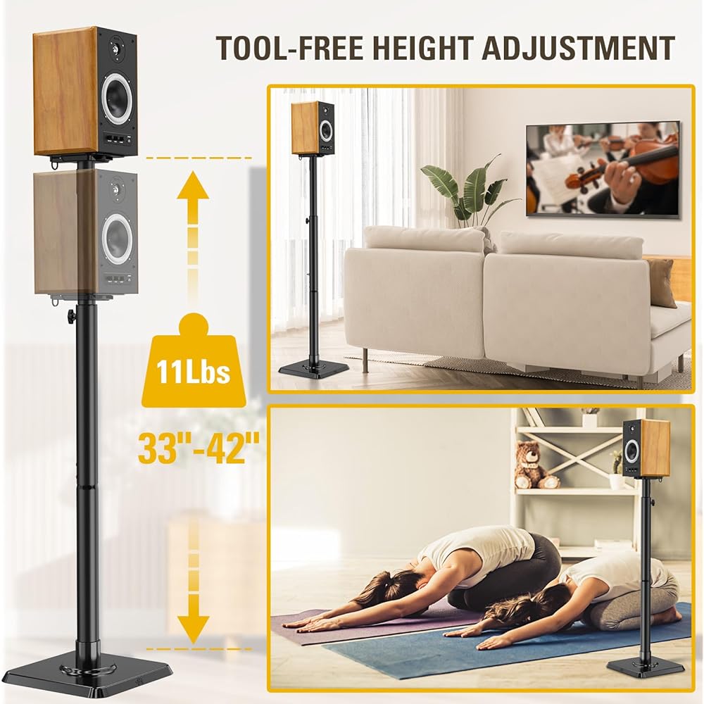 Mounting Dream Speaker Stands Height Adjustable Bookshelf Speaker Stands Pair for Universal Satellite Speakers, Set of 2 Bose Polk JBL Sony Yamaha - 11 lb Capacity