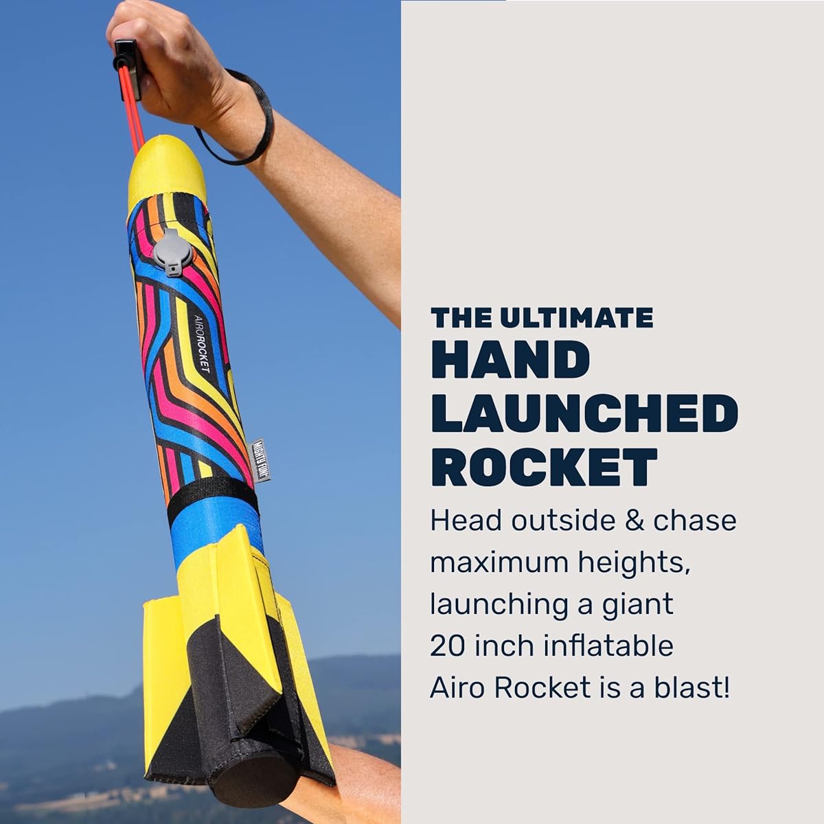 Mighty Fun! - Airo Rocket™ Manually Launched Inflatable Rocket Kit - Huge 20" Inflatable Ripstop Nylon Rocket, Hand Launcher, Storage Bag Included - Flies Up to 150 Feet - Ages 6+