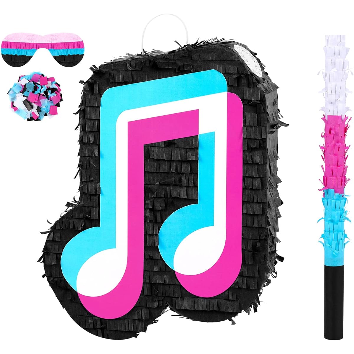 Small Music Party Pinata Birthday Party Decoration DJ Short Video Party Social Media Theme Party Baby Shower with Wooden Stick Paper Blindfold Confetti Set for Boys Girls Adults 16.1 x 12 x 2.8 inches