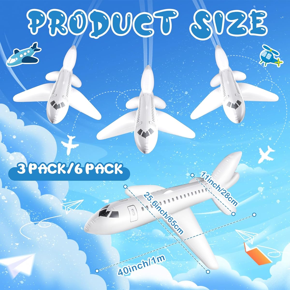 Syhood 40" White Large Inflatable Airplane Balloon Inflatable Plane Aviation Theme Airplane Inflatable Outdoor Kids Birthday Party Gift Swimming Pool Decoration Toys (6pcs)