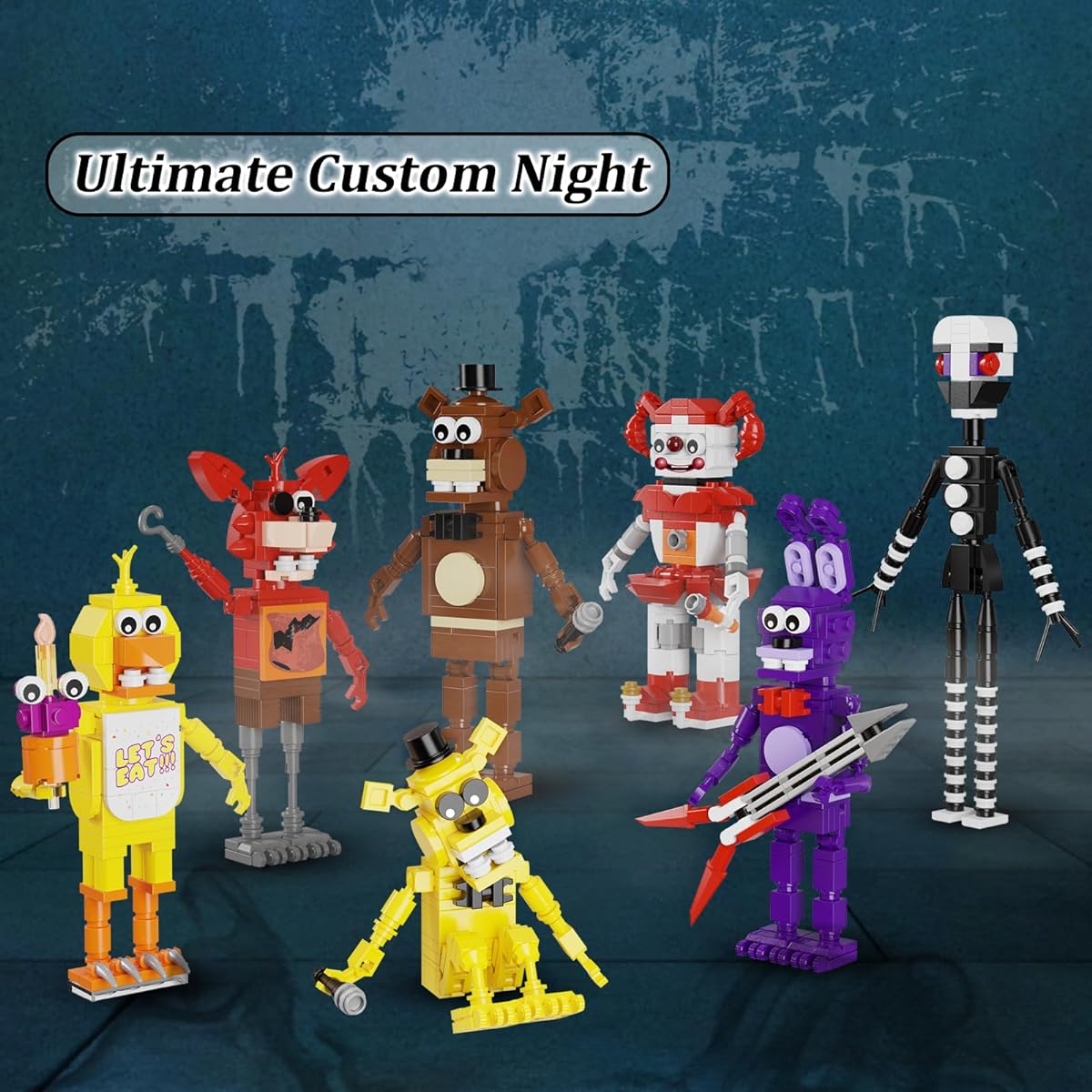 VLOTVFP Five Nights Security Breach Building Blocks Toy 7 in 1, Fighting Monster Freddy Spring Trap Action Figure DIY Model, Fan Collector, Perfect for Adults 8+, Boys, Girls, Birthday Gift (695 Pieces)
