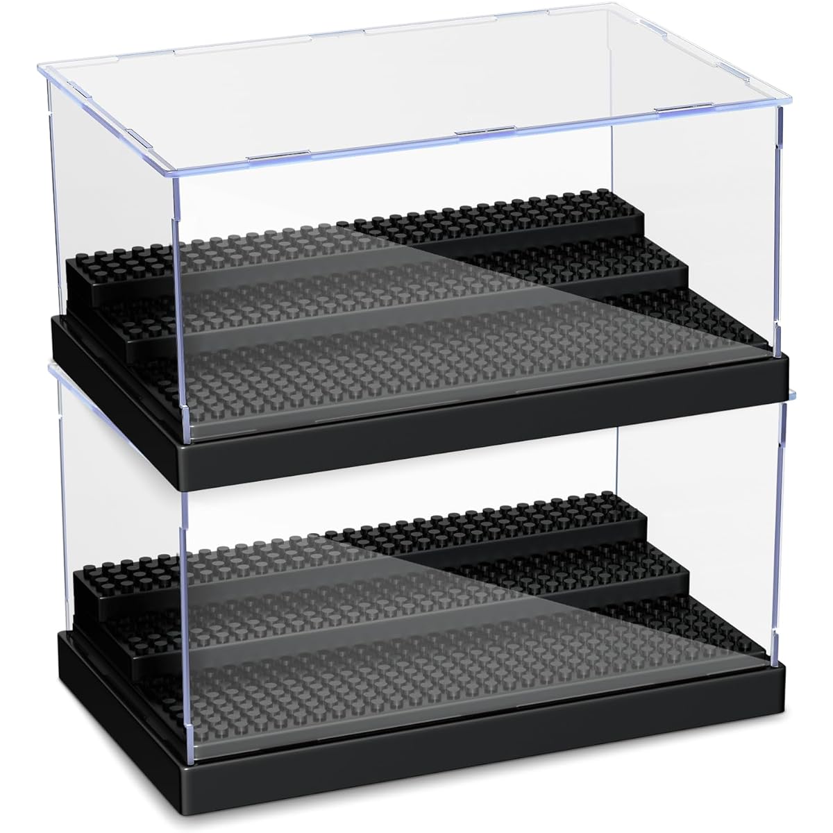 KKU Display Case for Mini Figure Action Figure Blocks, Acrylic Mini Figure Display Case Box Storage with 3 Movable Steps, Gift for Kids/Adults, Black - 2 Pack