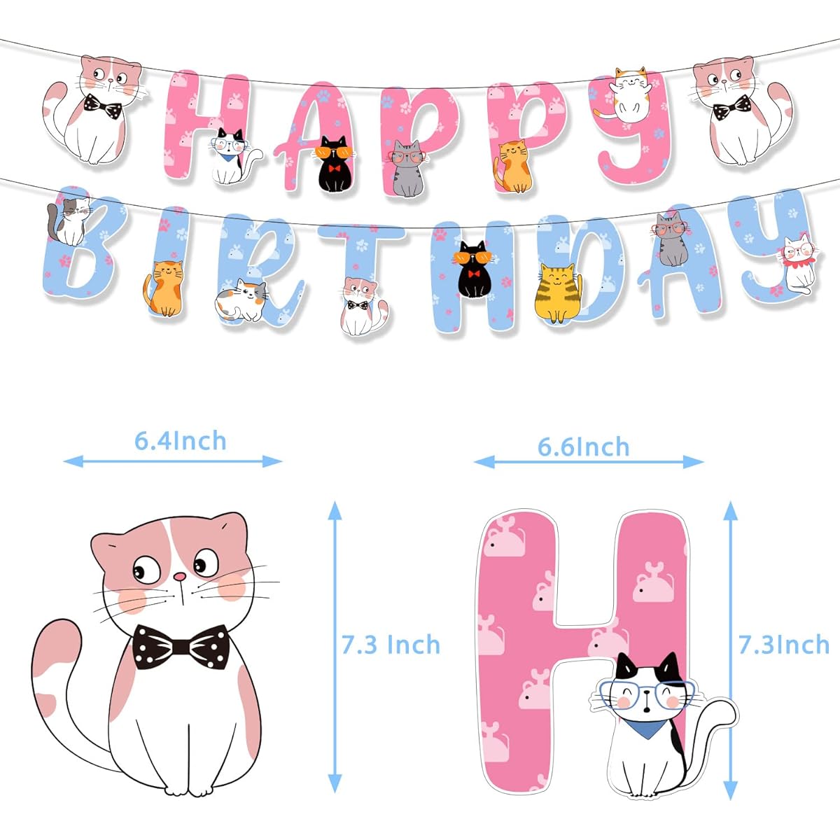 Cat Birthday Party Decorations Set, Cute Cat Birthday Party Supplies Meow Kitty for Kids Girls Boys Cat Themed Party Favors Decorations Kit Latex Balloons Banner Cupcake Toppers (46 Pack)