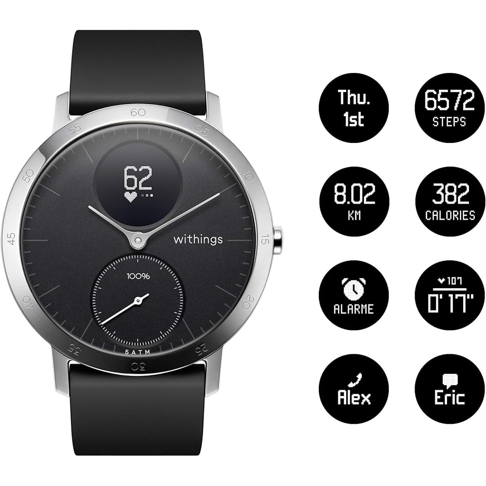 Withings Steel HR French-born smart watch heart rate & activity monitor (40mm model) Black [Authorized Japanese distributor product] HWA03-40BLACK-ALL-JP