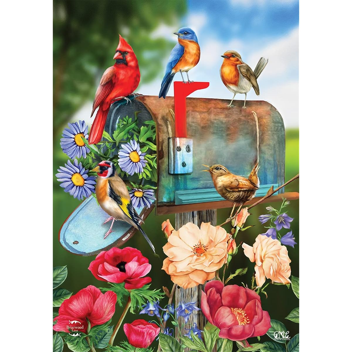 Birds and Mailbox Spring Garden Flag 12.5 x 18 Floral Cardinal Briarwood Lane