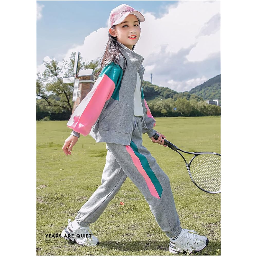 [CREAM] Children's Clothing, Kids, Girls' Jersey, Sweatshirt, Girls' Sportswear, Sweatshirt, Outerwear, Jacket, Long Pants, Girls' Top and Bottom Setup, Casual, Korean Style, Long Sleeve, Spring/Autumn, Dance, Junior, Stylish, Training, Athletic Wear, Sc