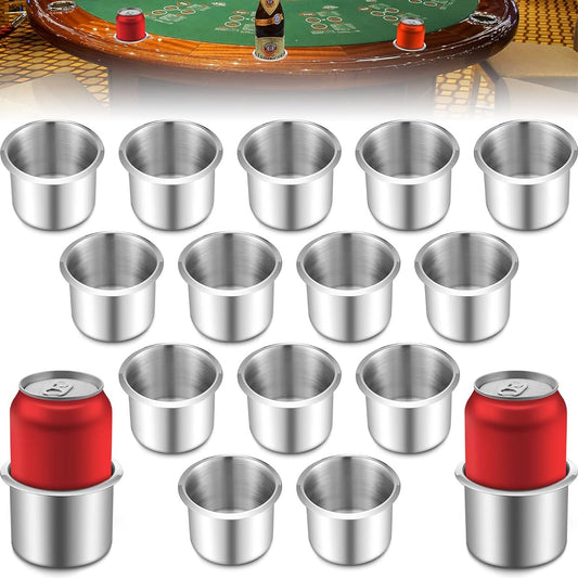 Poker Cup Holder Insert Stainless Steel Cup Holder Insert Cup Holder Table Poker Game Table Accessories for Desk/Car/Drink Cup Holder/Storage Replacement (15 Pieces)