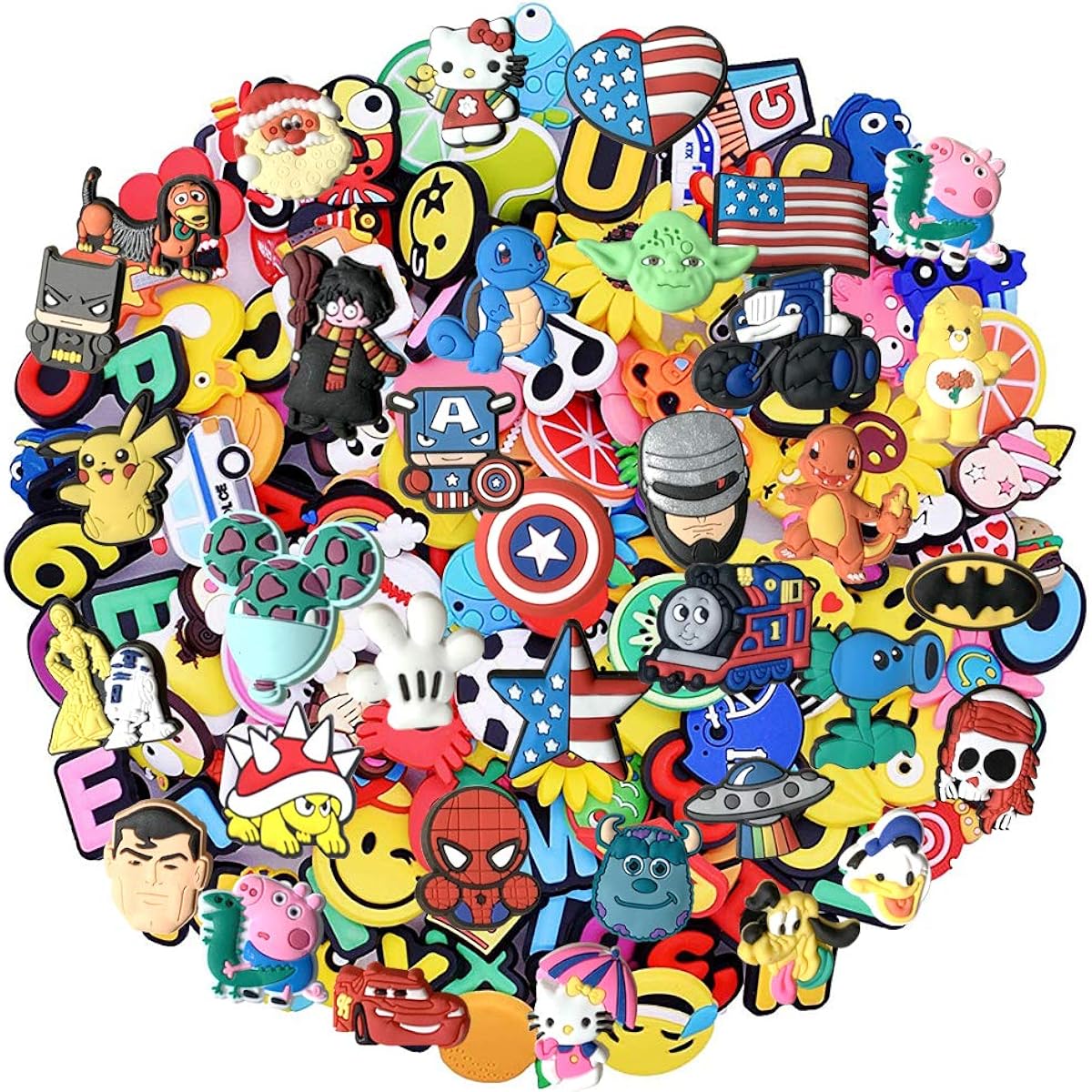 Diasstro 100pcs Random Cute Shoe Charms Clogs Shoes & Bracelets Wristbands Gifts for Party Birthday Christmas Presents