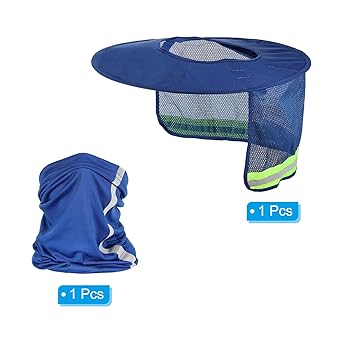 PATIKIL Hard Hat Sunshade 2 Pieces Sun Neck Protection Mesh Full Brim and Neck Gaiter Scarf High Visibility Reflective Hard Hat Accessories Blue