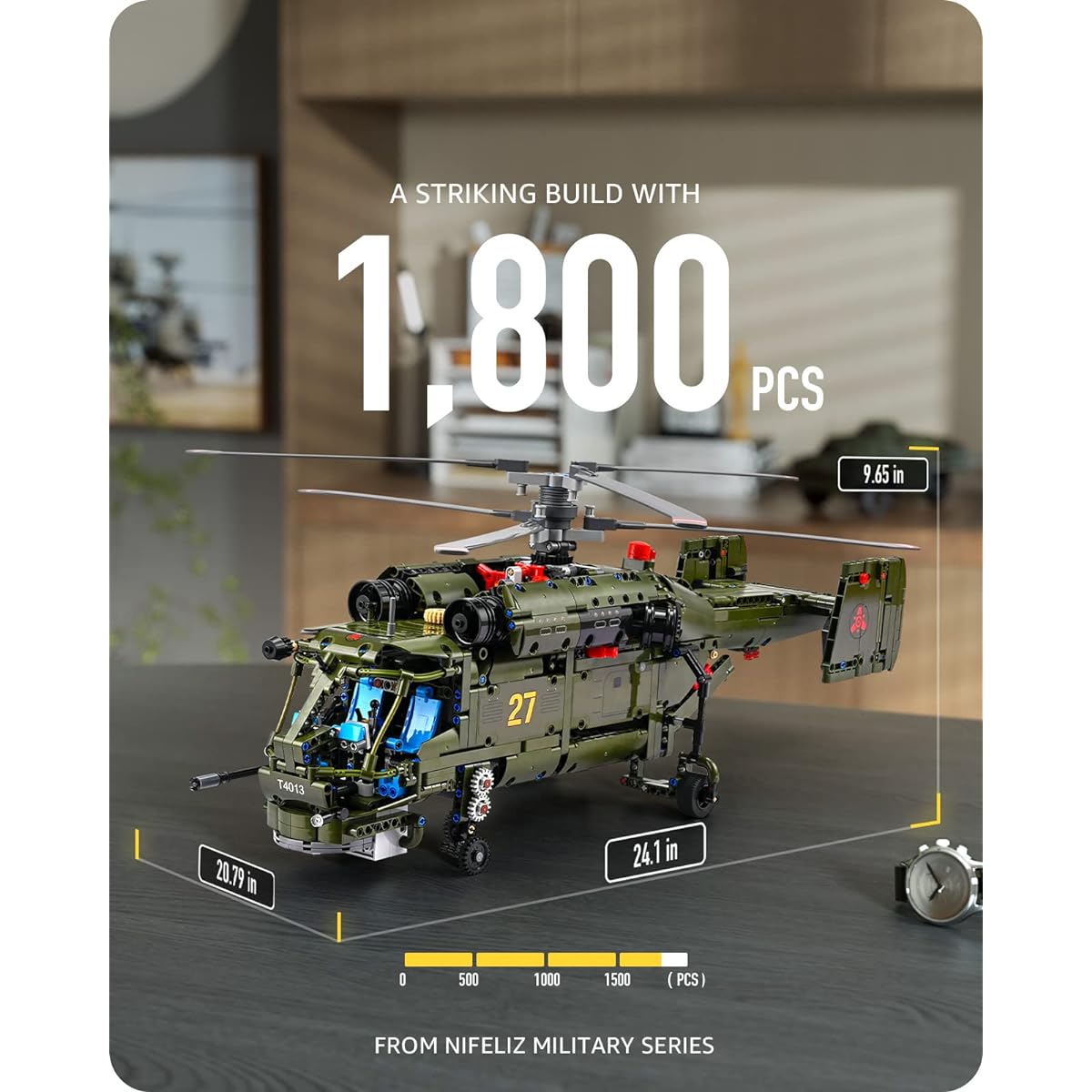 Nifeliz Ka-27 Helicopter Military Helicopter Building Set Collection Display Model for Adults Gift (1,800 Pieces)
