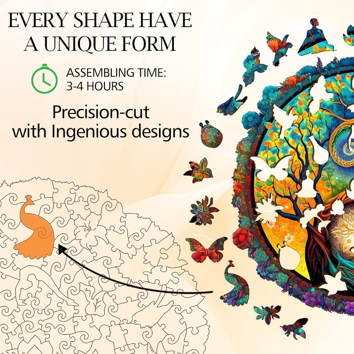 Wooden Puzzle Jigsaw Puzzle Beautiful Sun and Moon Tree Wooden Puzzle for Adults Unique Wooden Jigsaw Puzzle Pieces Fun Challenging Tree Puzzle Gift Family Game 200 Pieces 11.8 x 11.8 Inch