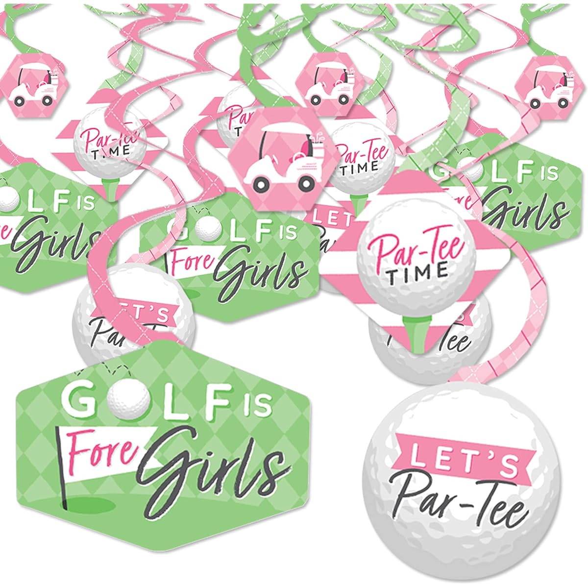 Big Dot of Happiness Golf Girl Pink Birthday Party Baby Shower Hanging Decorations Party Decorations Swirls Set of 40