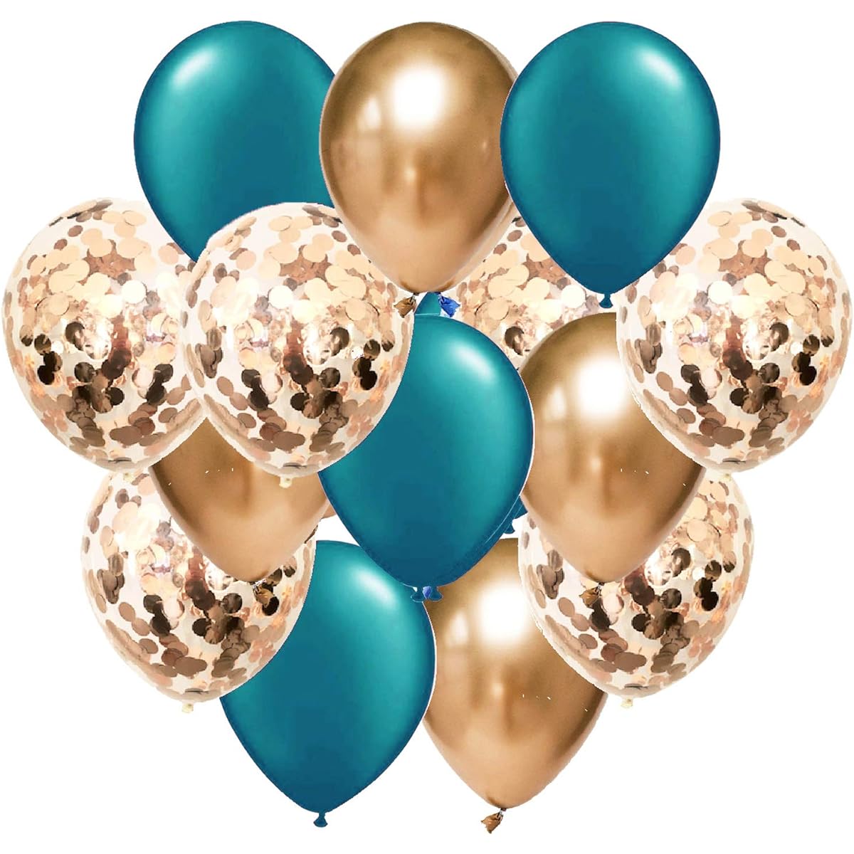 Teal Classic Rose Gold Confetti Balloons 15pcs Teal Gold Birthday Party Decorations for Women Classic Rose Gold Latex Balloons with Balloon Ribbon Teal Rose Gold Wedding Party Backdrop Teal Birthday Decorations