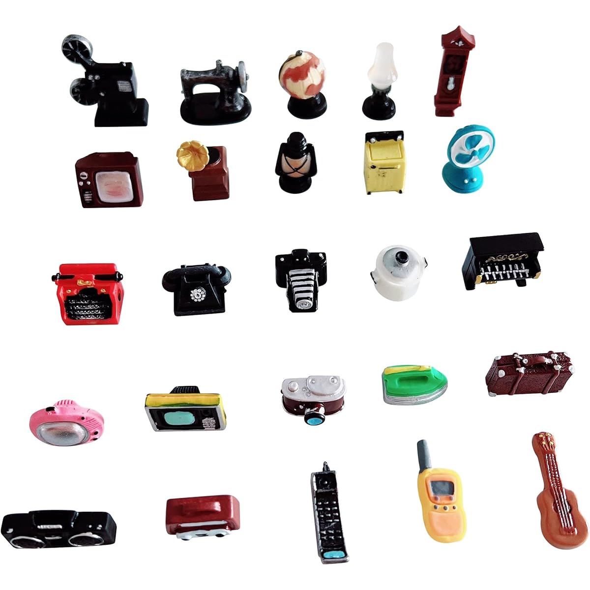 SIX VANKA 25pcs Miniature Resin Retro Home Appliances Decoration Set Camera/Phone/Photo Props for DIY Pretend Play Dollhouse