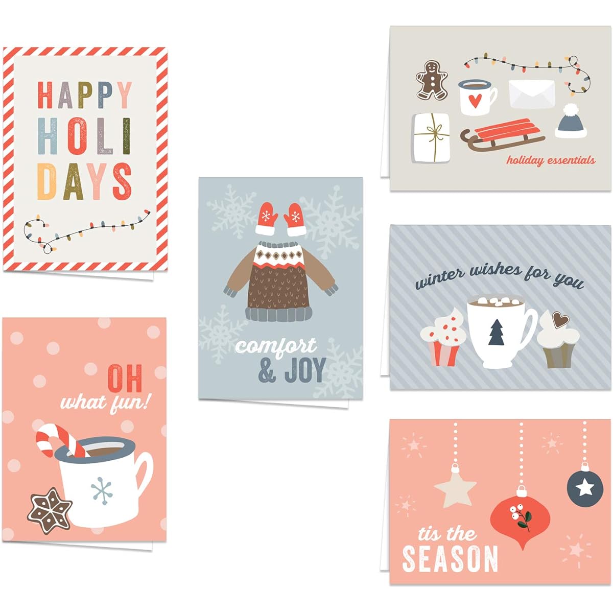 Cozy Winter Wishes Card Assortment / 24 6 1/4" x 4 5/8" Holiday Greeting Cards with White Envelopes / Sweet Holiday Notecard Pack