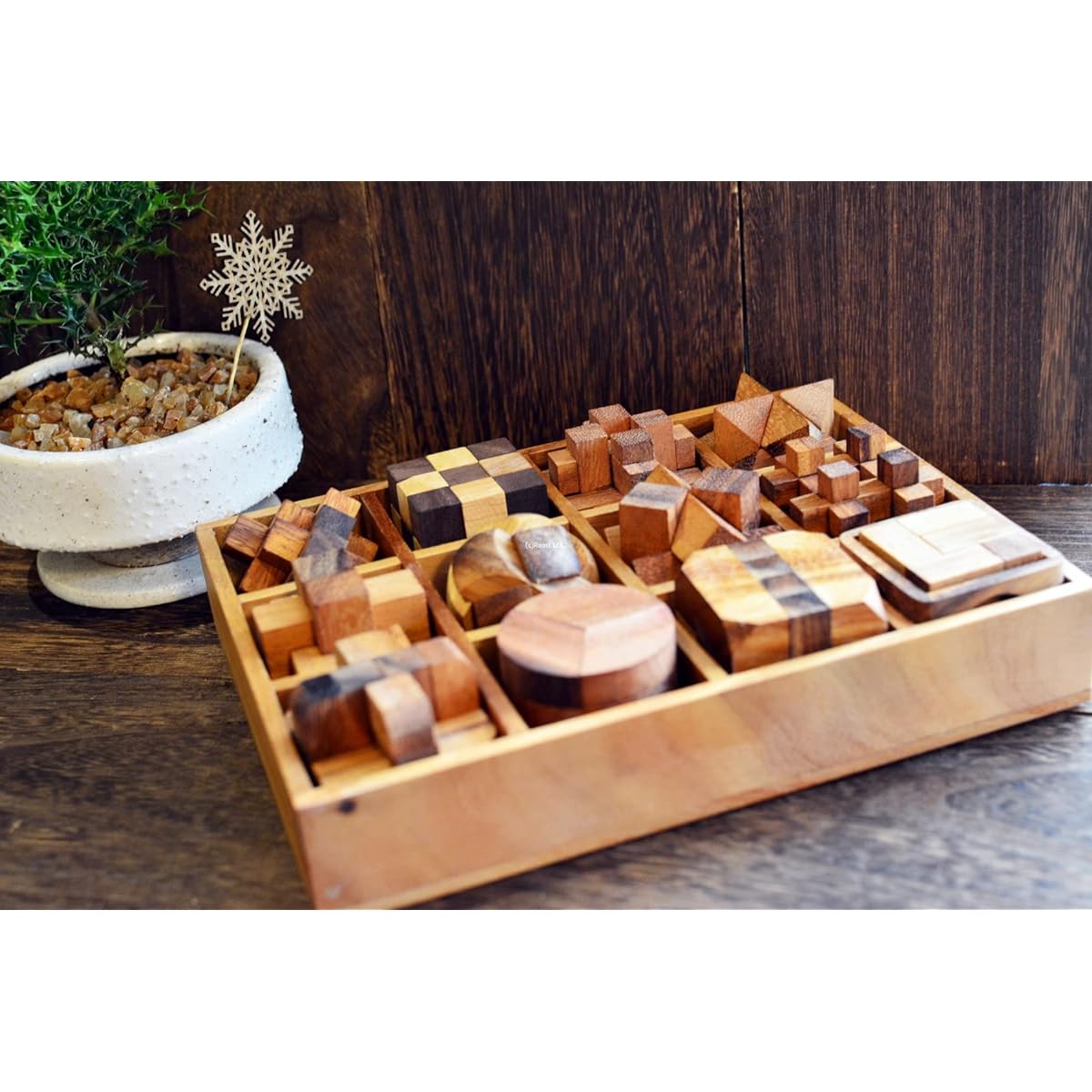 Roost Wood Puzzle, Wooden Puzzle, Set of 12, Wooden Box, Kongming Puzzle, 3D Puzzle, Brain Training