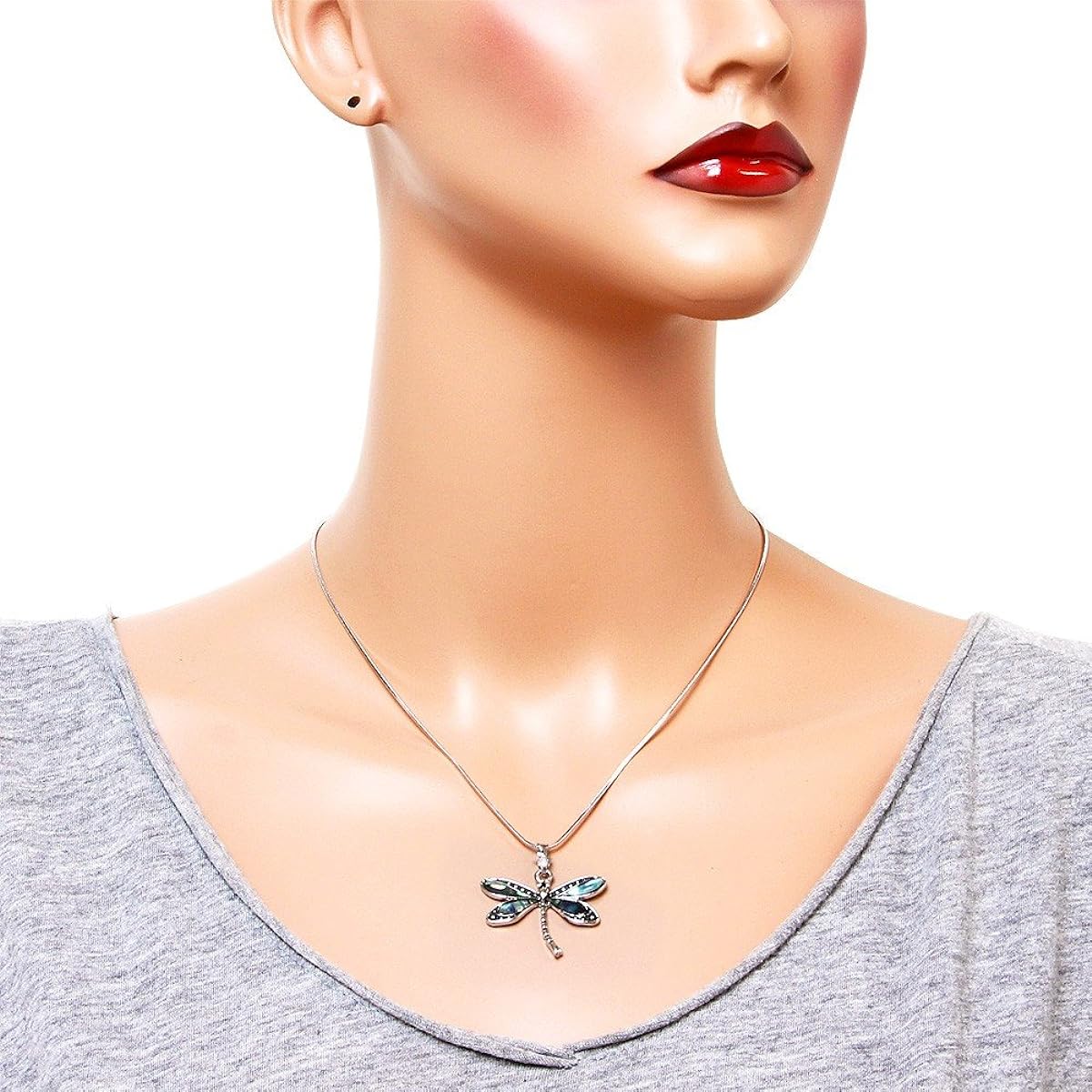lIAVY Dragonfly Charm Pendant Fashionable Necklace - Abalone Paua Shell - 17" Snake Style Chain - Unique Gift, Souvenir
