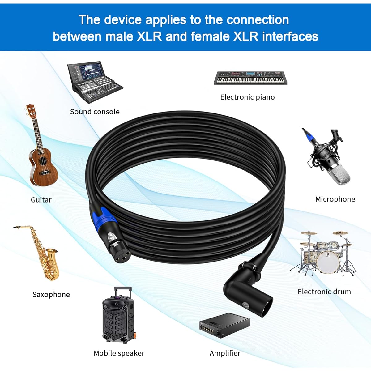 Seefeful XLR Right Angle Male to Straight Female Microphone Extension Cable for Powered Speakers, Audio Interfaces or Mixers for Live Performance & Recording (XLR Right Angle Male to 11.8") (2 Pack)