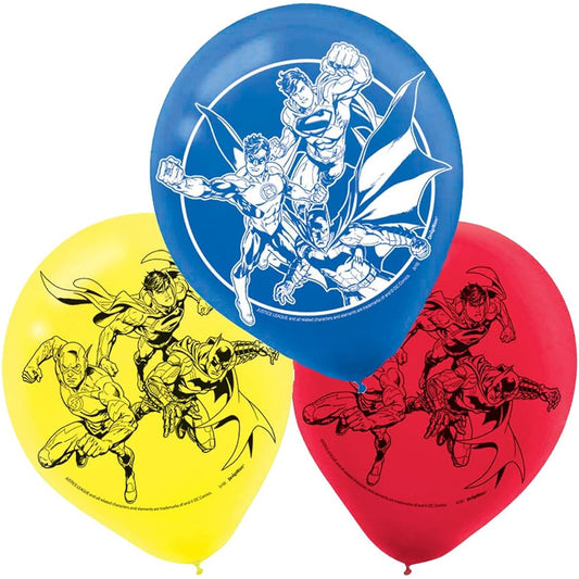 Amscan Boys Amazing Justice League Birthday Party Balloon Print (Pack of 6), Multicolor, 12"