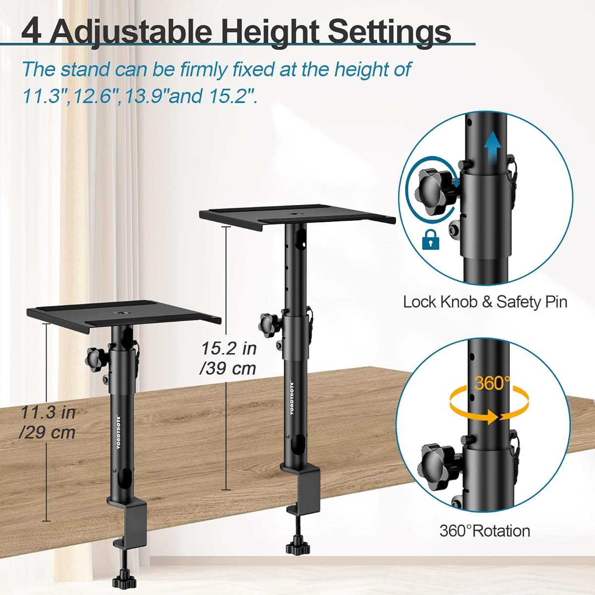 Vondynote Set of 2 Sturdy Studio Monitor Stands Desktop Clamps Speaker Stands with Cable Management Upgraded Metal Color