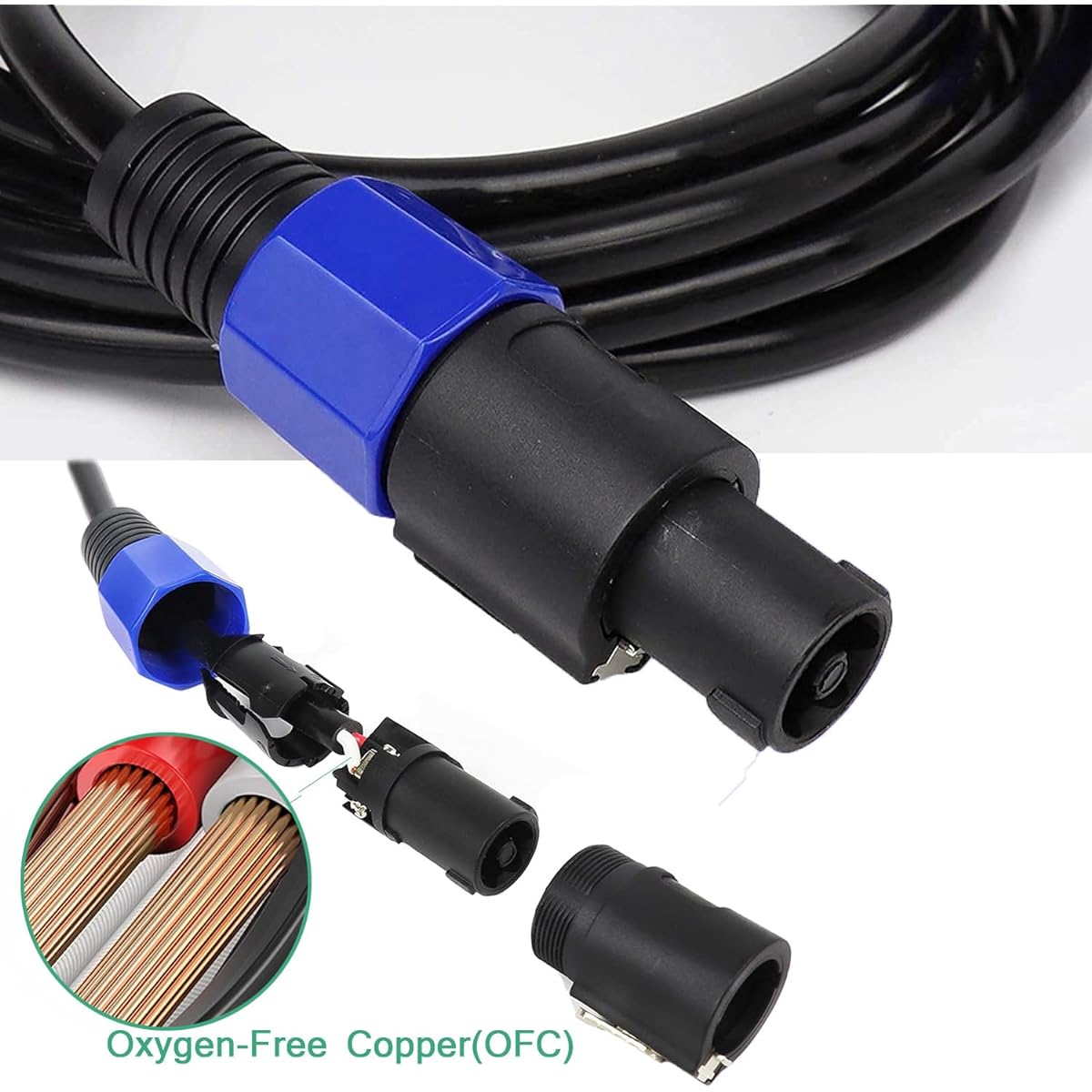 HeyTones 50ft 12 Gauge Professional SpeakON to SpeakON Cable - 12AWG 50ft DJ/PA Speaker Cable Amplifier Connection Wire