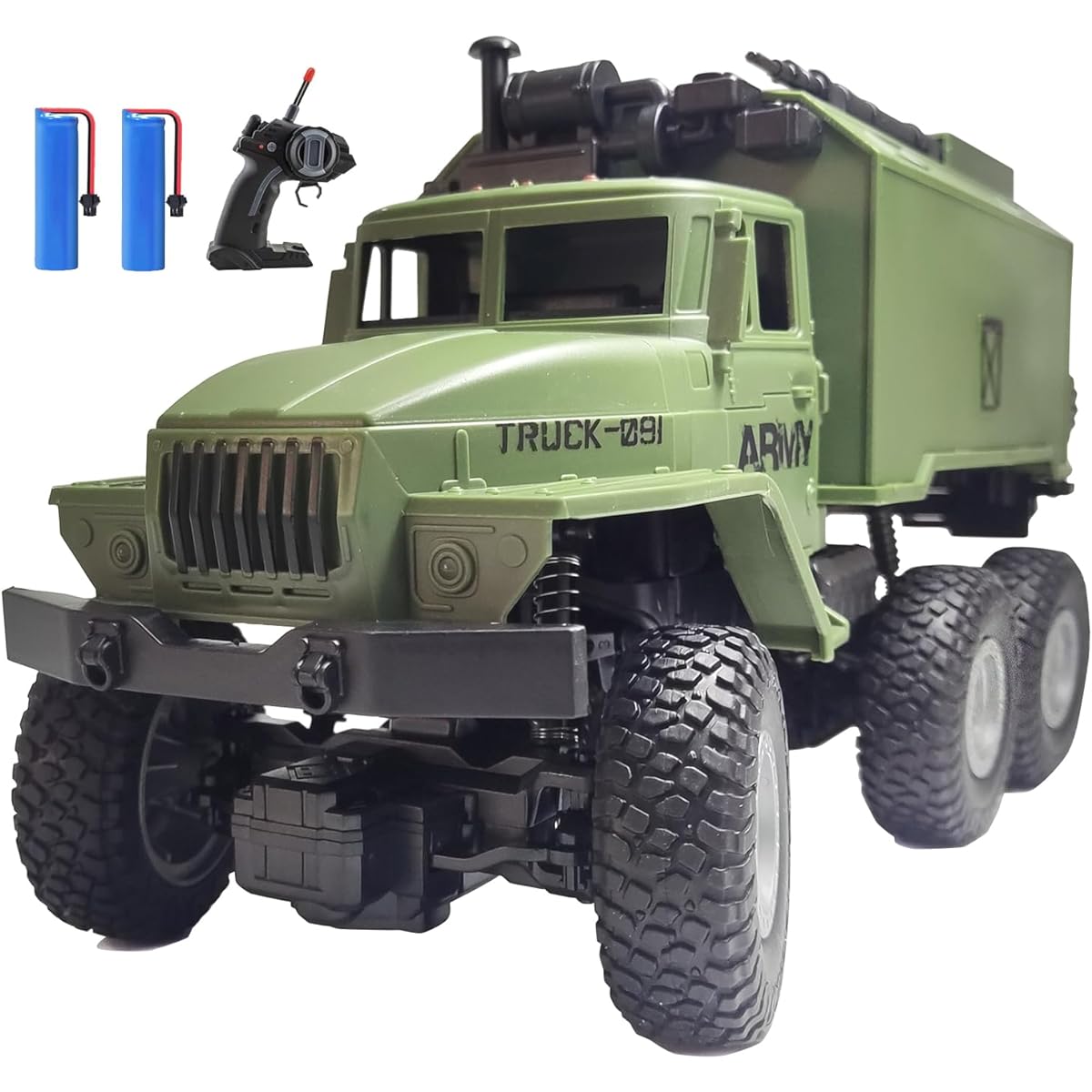 KNACKTOYZ RC Military Truck for Boys 4-7 1:16 Remote Control 4WD Off-Road Crawler Army Car Toy with 2 Rechargeable Batteries All Terrain Toy Vehicle with Lights Birthday Kids