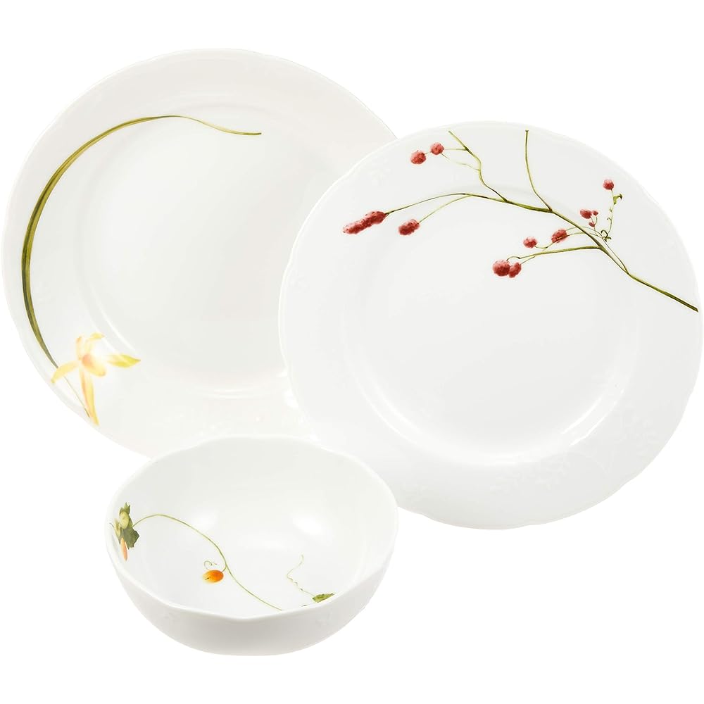 NARUMI Tableware Set Satohana Goyomi Green Floral 5 Pattern Set Cute Serves 5 People 15 Pieces Microwave Warmable Made in Japan Gift Box Included 40912-34275
