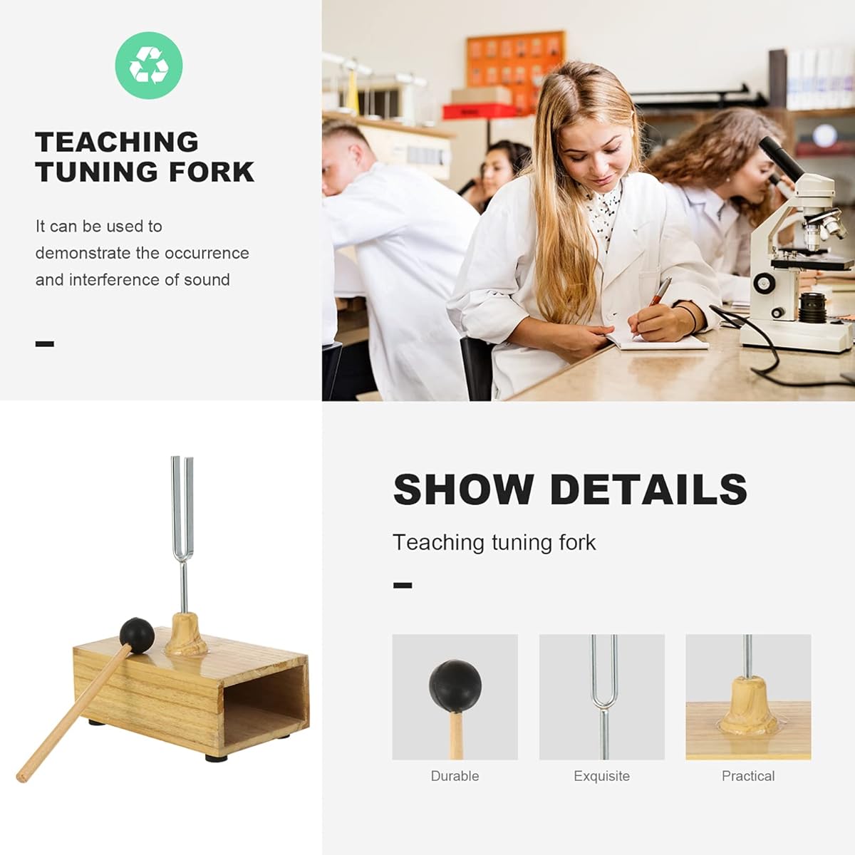VILLCASE Hammer Chakra Tuning Fork Chakra Tuning Fork 1 Set Steel Tuning Fork and Mallet Tuning Fork (512Hz) Mounted on Wooden Base Teaching Prop Tuning Fork 512hz Tuning Fork 512hz Guitar Tuner