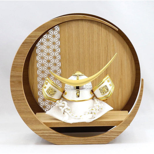May Doll Compact Platinum Helmet Masamune Date Openwork Asanoha Pattern Wooden Round Crescent Shape Display Stand (Small) GOBZ-WK-D-H18 Mini Helmet Decoration