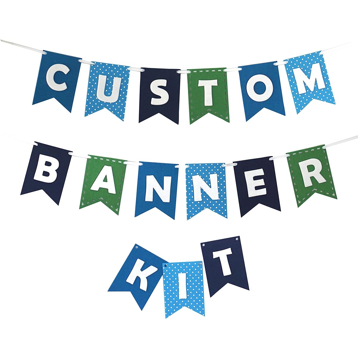 Custom Banner Kit Bunting Laser Cut Felt & Letters Customizable Length - Blues