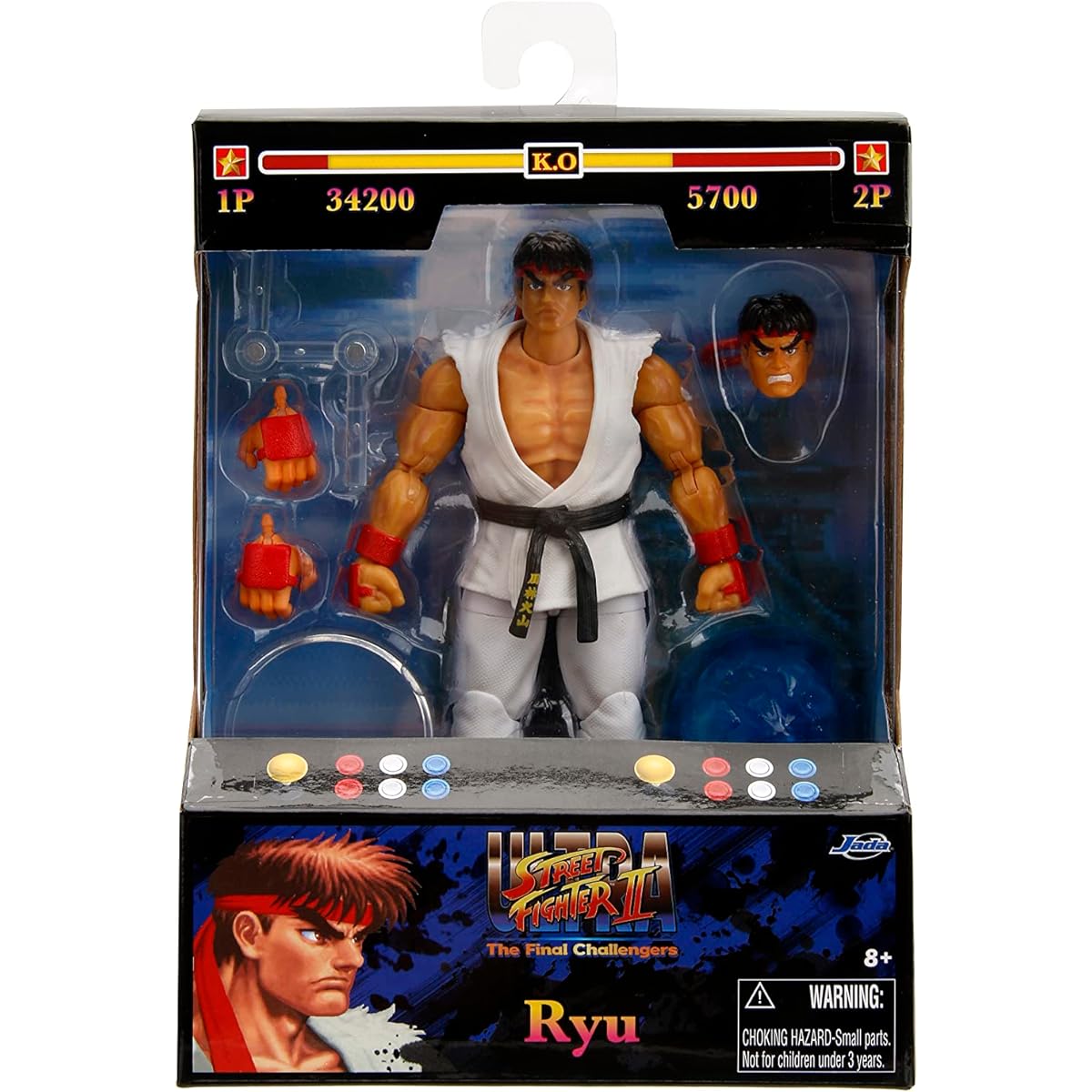 Jada Toys Street Fighter II 6" Ryu (Player 2) Action Figure Toys for Kids and Adults