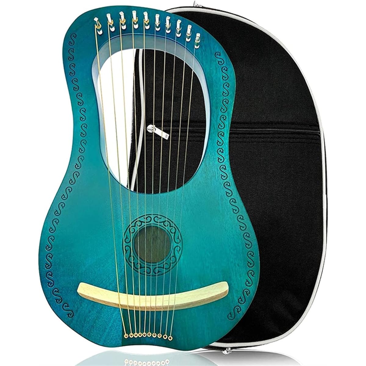 WowZza 10 String Lyre Harp, Stringed Instrument Tuning Tool Lyre Harp with Carry Bag/Blue