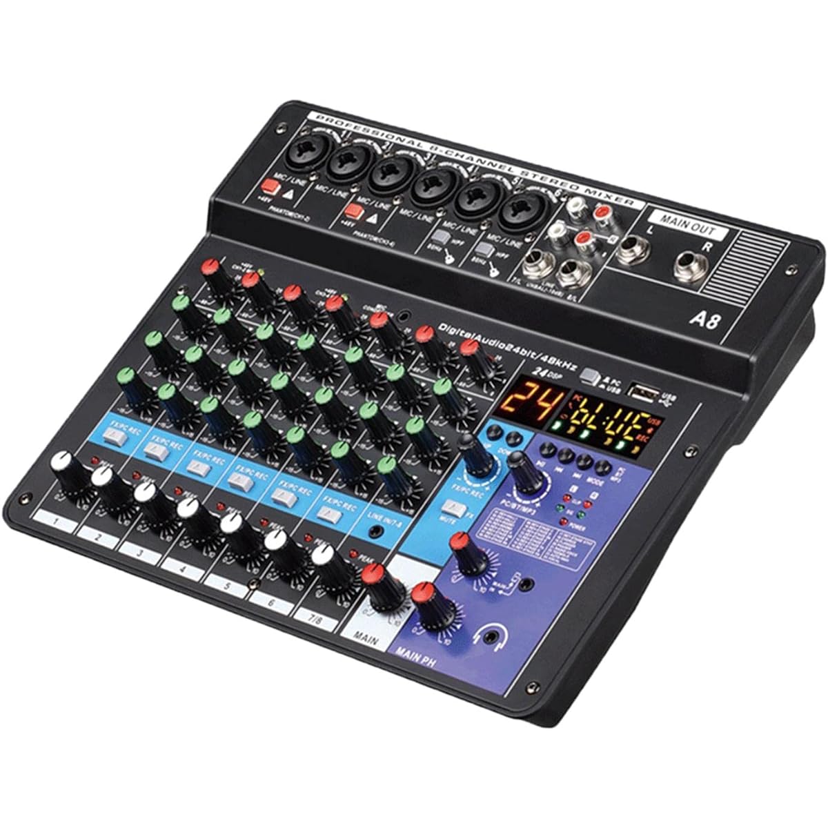 Deevoka Audio Mixer Sound Mixing Console, 8 Channels, Stereo Equalizer, Professional Mini for Party Internet Karaoke KTV Stage Home Karaoke DJ Studio