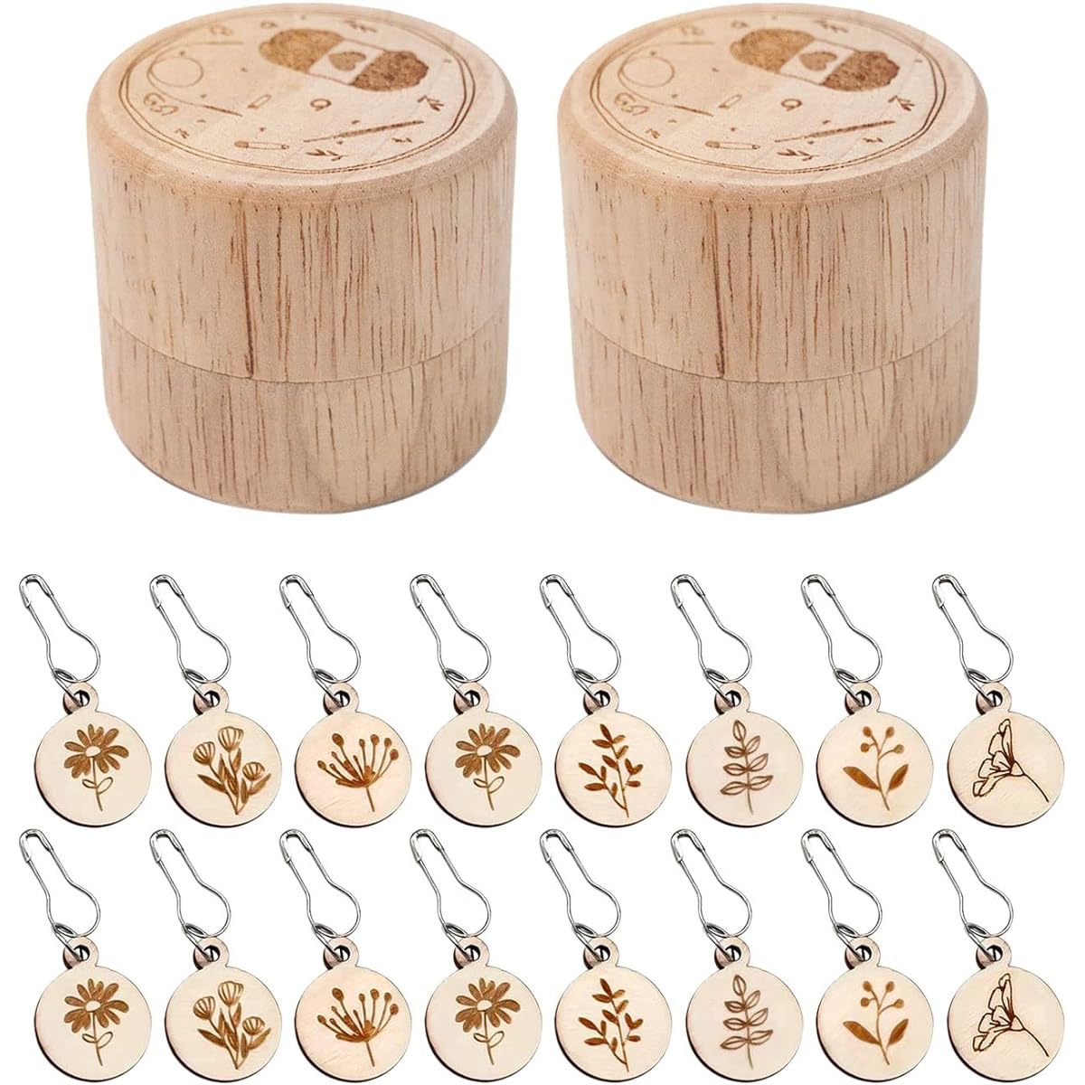 CDIYTOOL 16pcs Removable Stitch Markers with Wooden Storage Box for Knitting and Crocheting, Wooden Crochet Stitch Markers Charm Pendant Locking Stitch Markers Knitting Tool Accessories