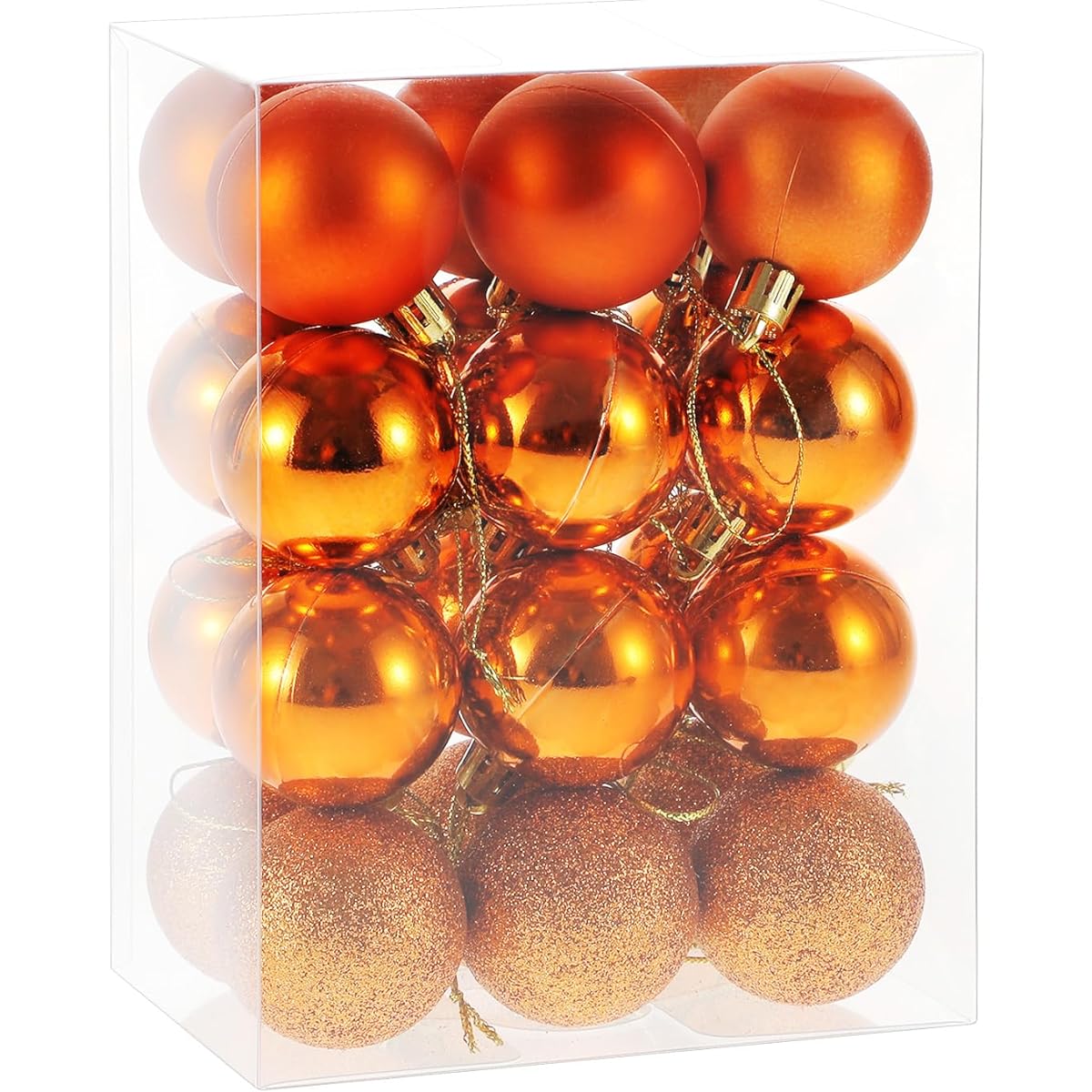 RELONGGI 24 Pieces 1.5 Inch Sticky Christmas Ball Ornaments Holiday Hanging Balls 3 Styles Shatterproof (Orange)