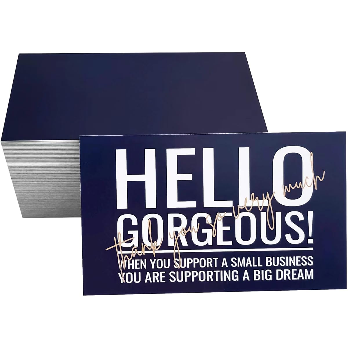 RXBC2011 Hello Gorgeous Thank you so very much card Thank you for the support card Online business packaging insert 100 pack Navy