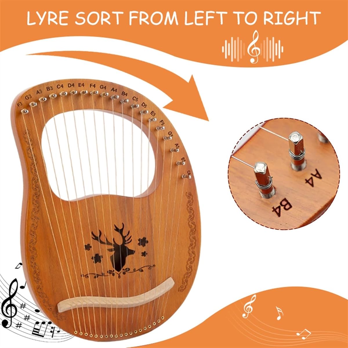 WowZza Wooden Lyre 19 String Harp Instrument with Tuning Tool for Beginners Easy Lyre Harp/17
