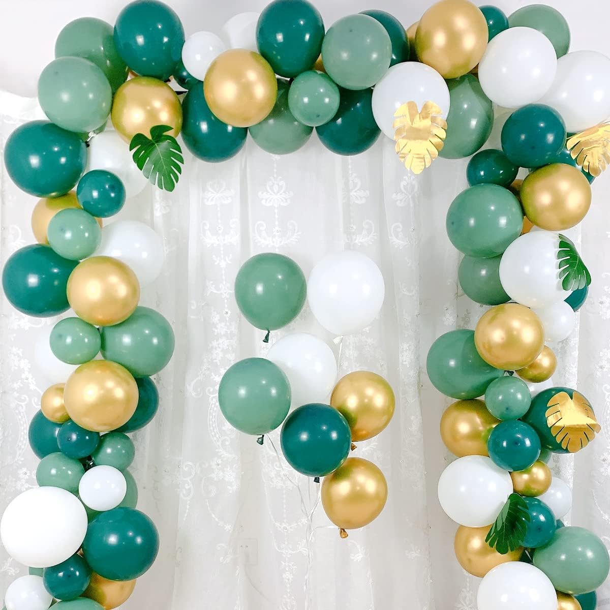 Green White and Gold Balloon Garland Arch Kit with 140 Sage Green Balloons Dark Hunter Green Gold White Balloon Safari Jungle Baby Shower Wild One Birthday Decorations Dinosaur Party Supplies