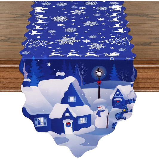 ASPMIZ Christmas Table Runner 72" Length Christmas Snowflake Table Runner for Dinner Blue Winter Reindeer Table Runner Holiday Party Home Kitchen Christmas Table Decoration Gift 14 x 72"