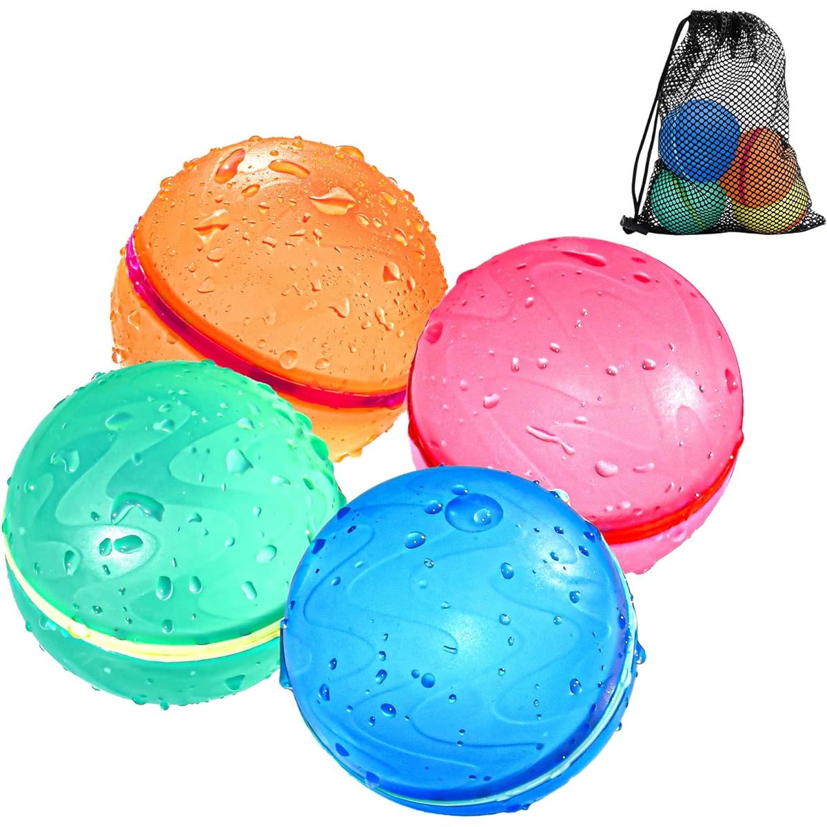 Reusable Water Balloons Magnetic Refillable Silicone Water Splash Balls for Summer Fun Outdoor Pool Toys for Kids and Adults Backyard Swimming Pool Beach Party Fight Water Game Toys (4 Pieces)