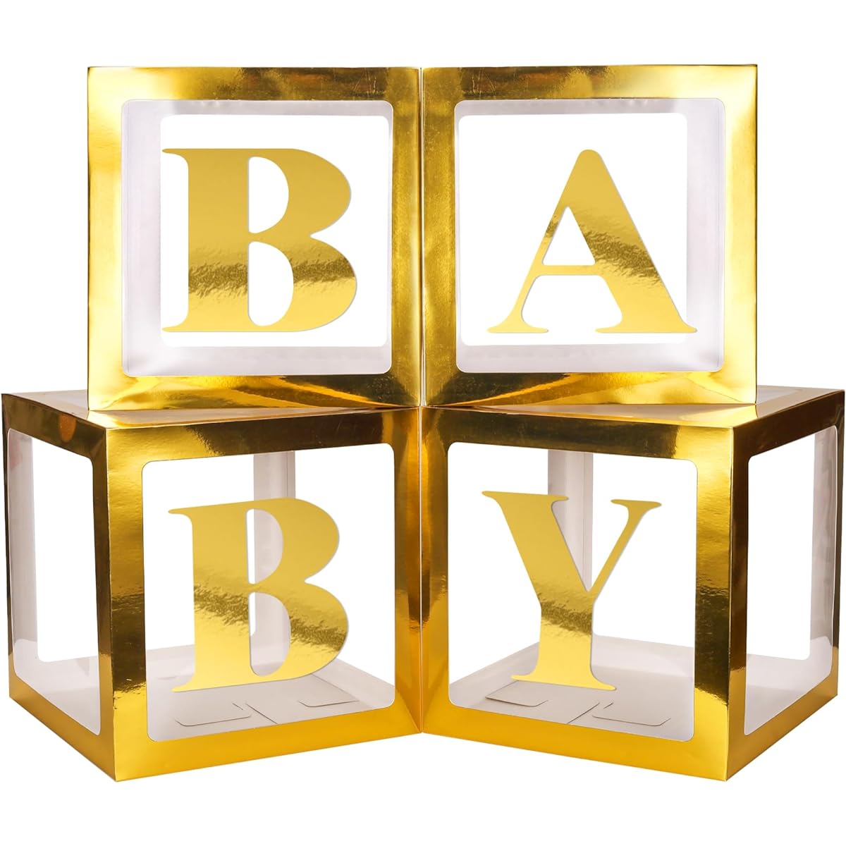 Sharlity Baby Box with Letters for Baby Shower Balloon Box with 16 Letters Gender Reveal Decorations for Baby Shower Party (Gold)