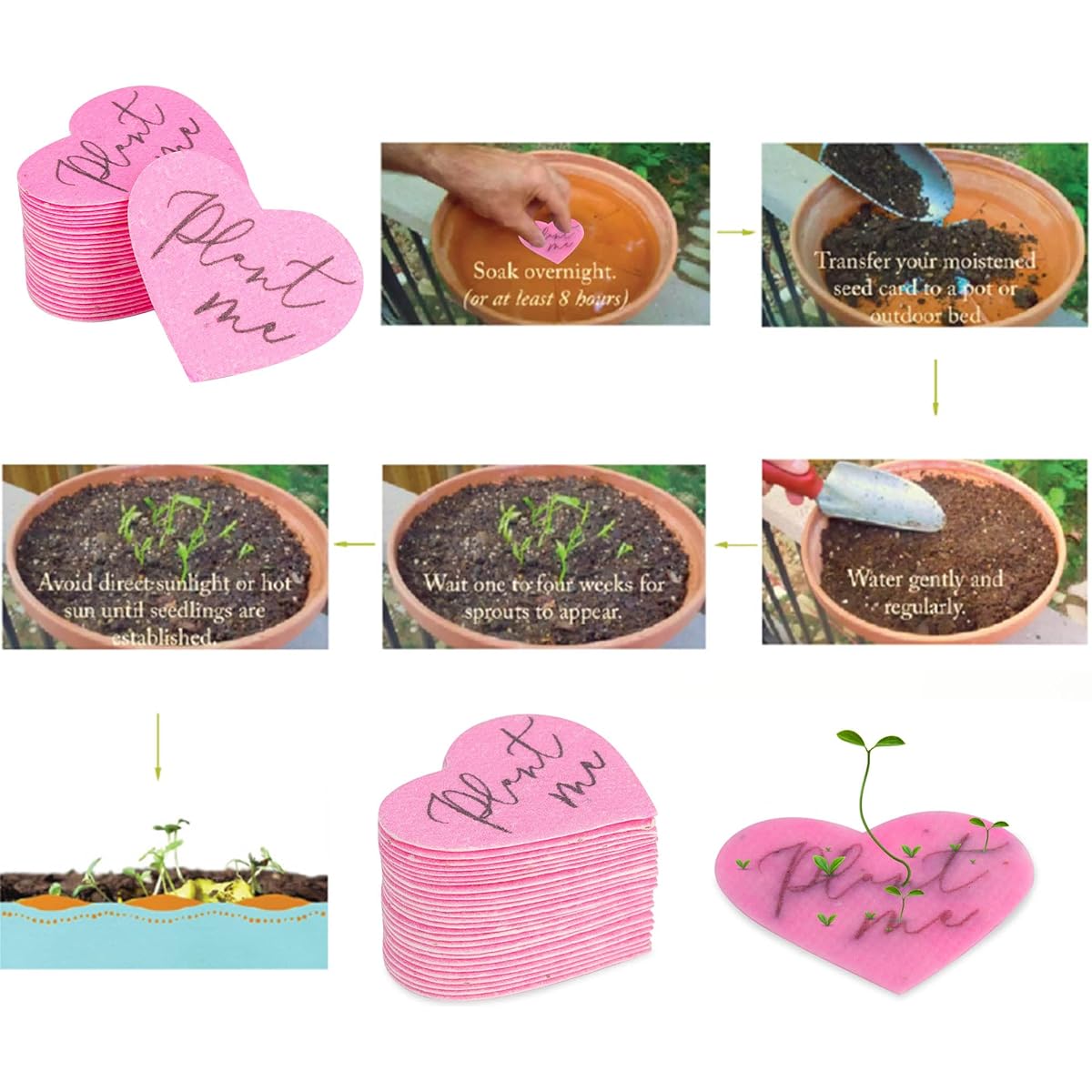 Plant Me Plantable Paper Seed Paper Gifts for Wedding Party Favors Guests Bridal Shower Funeral Memorial Packets Hearts Only (Set of 50)