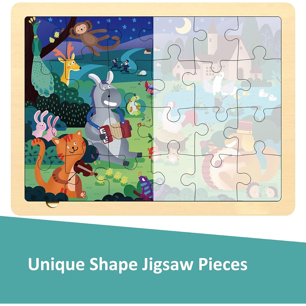 24 Piece Puzzle for 3 Year Olds - Bremen Musicians Wooden Jigsaw Puzzle Ages 3-5