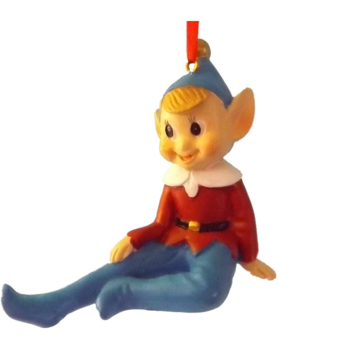 Pixie Elf Shelf, Blue and Red Christmas Tree Ornaments