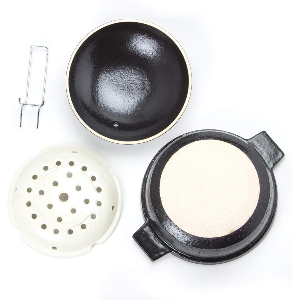 Hase Seito Hasen Bistro Earthen pot Steam pot Steamer Pot Small For 2-3 people Approx. 23 cm Approx. 1200 ml Can be directly fired Open-fired OK Oven compatible Recipe Comes with ceramic grates Black Iga ware Made in Japan ACK-24
