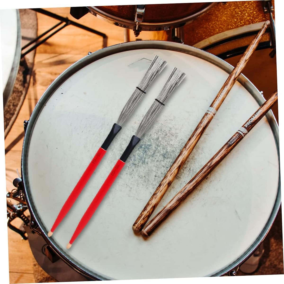 VICASKY 5 Pairs Double Head Drum Brushes Percussion Accessories Drumstick Brush Brush for Wire Drum Professional Drum Brush Jazz Drum Brush Maple Red Wooden Handle