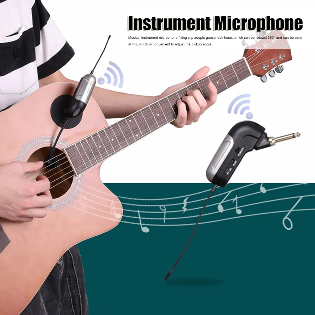 Wireless musical instrument microphone, UHF clip condenser microphone, suitable for large and small violin zither lute contrabass harp guitar