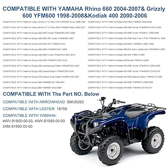 WATERWICH Starter Yamaha Grizzly 660 Kodiak 400 Rhino 660 2001 2002 2003 2004 2005 2006 2007 SMU0263 18759 4WV-81800-00-00 4WV-Replacement 818900 -00-00, 5KM-81890-0 0-00