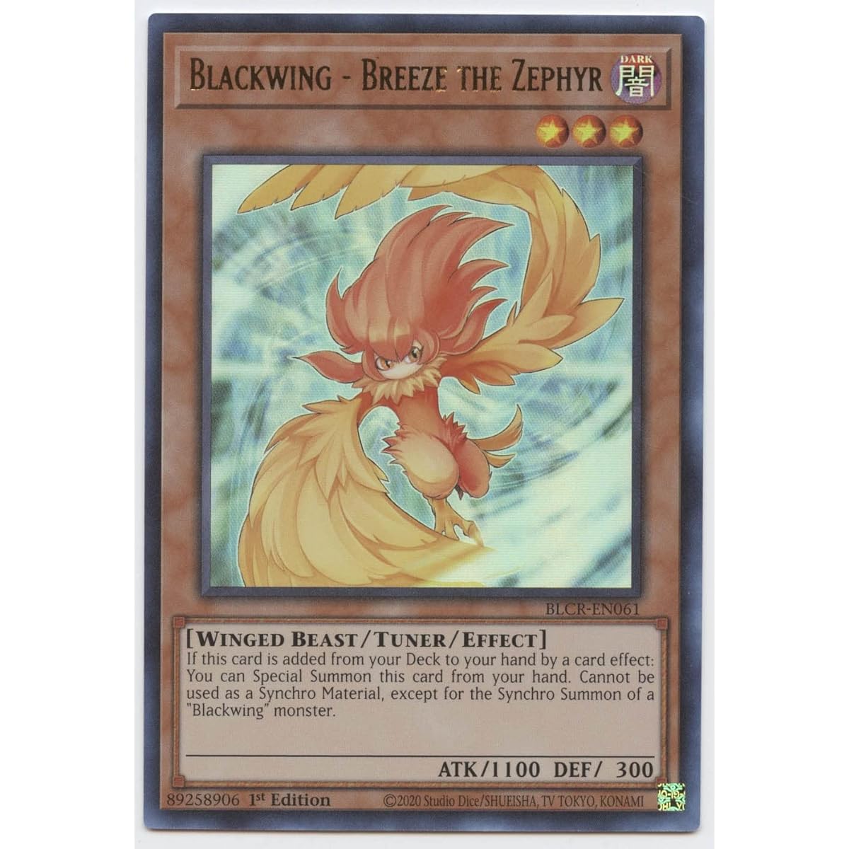Blackwing-Breeze the Zephyr-BLCR-EN061-Ultra Rare-First Edition.